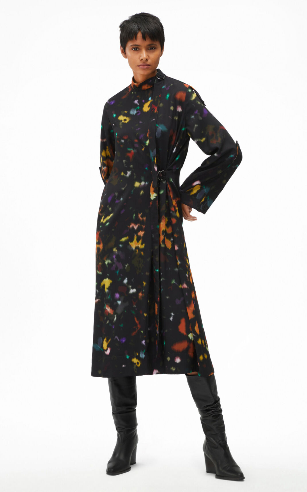 Kenzo Abstract Floral tie Elbise Bayan Siyah | 6894-DRCUS
